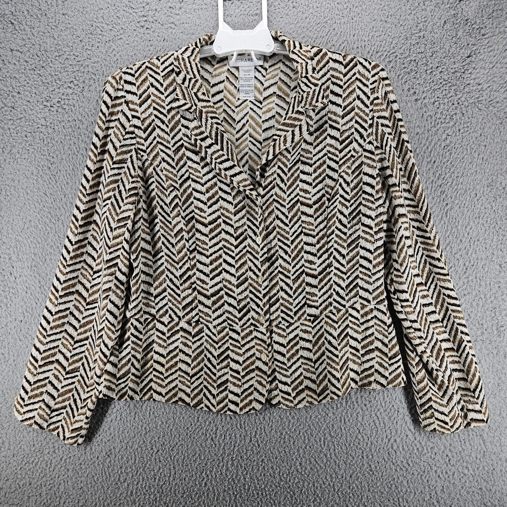 Sag Harbor Womens Brown Black Chevron Button Front Blouse Size 14